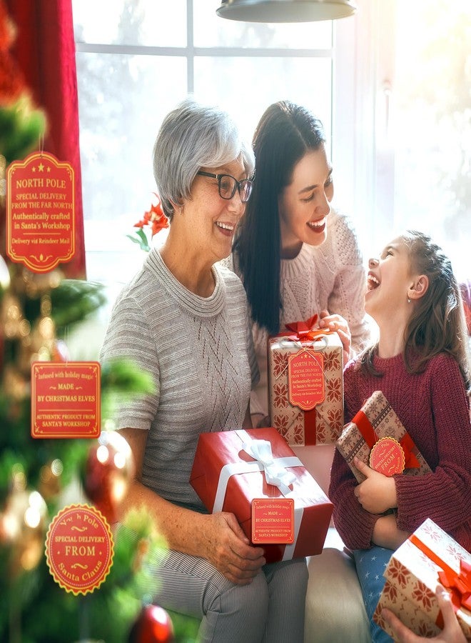 مارسبارك مجموعة مارسبارك من 100 قطعة من بطاقات هدايا عيد الميلاد من سانتا، 4 أنماط، بطاقات هدايا عيد الميلاد من القطب الشمالي مع خيط، بطاقات ذهبية اللون قابلة للتخصيص من سانتا، ملصقات توصيل من القطب الشمالي لتغليف الهدايا. - Image 5